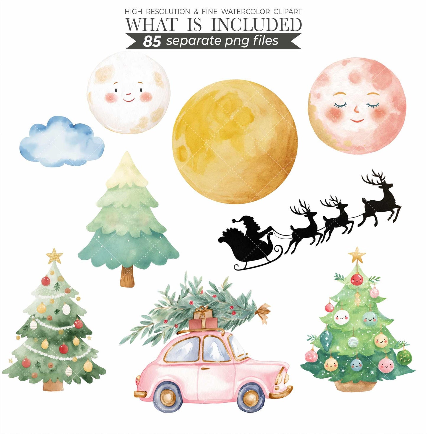 Christmas Clipart Bundle: Santa, Family, Pets Watercolor PNG (Commercial Use)