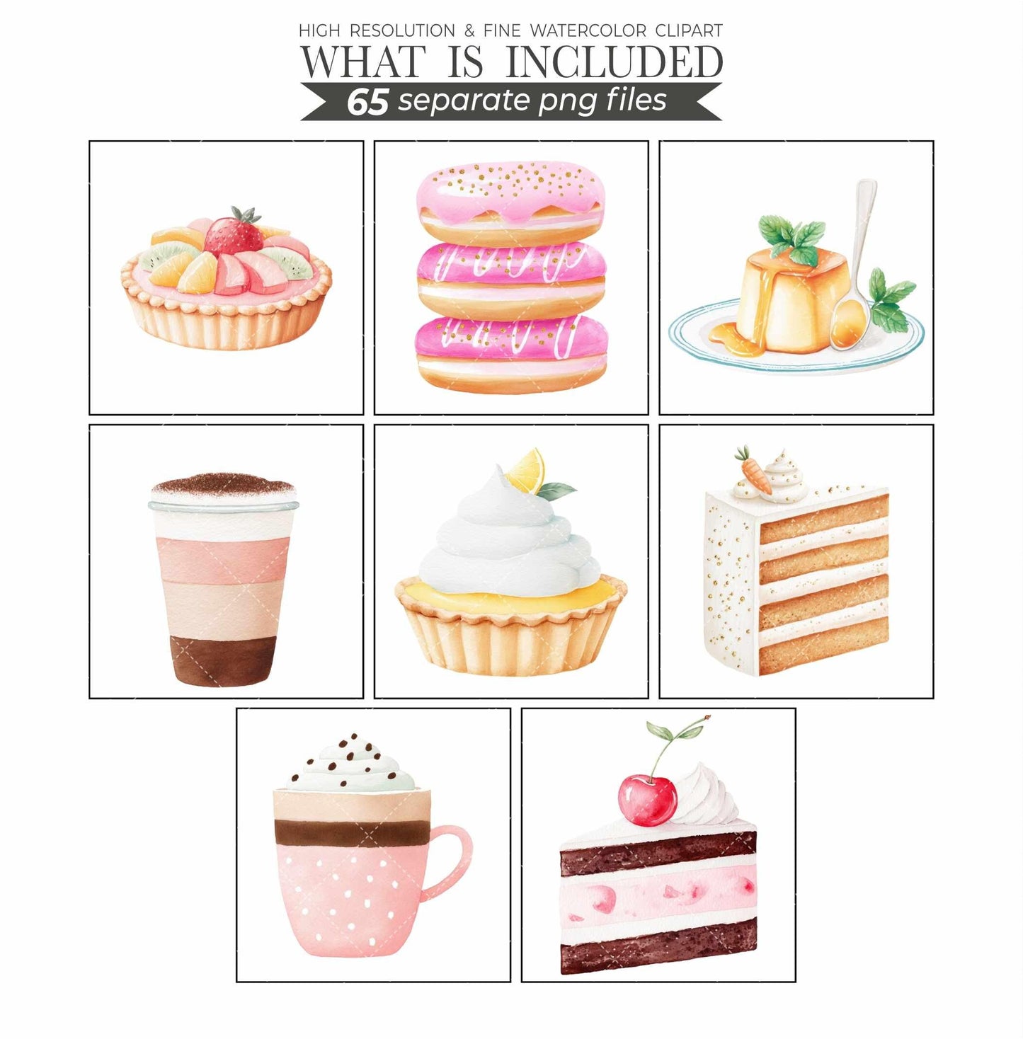 Watercolor Sweets Clipart Bundle: Pastel Candy, Cupcake, Ice Cream (PNG Files, Commercial Use)