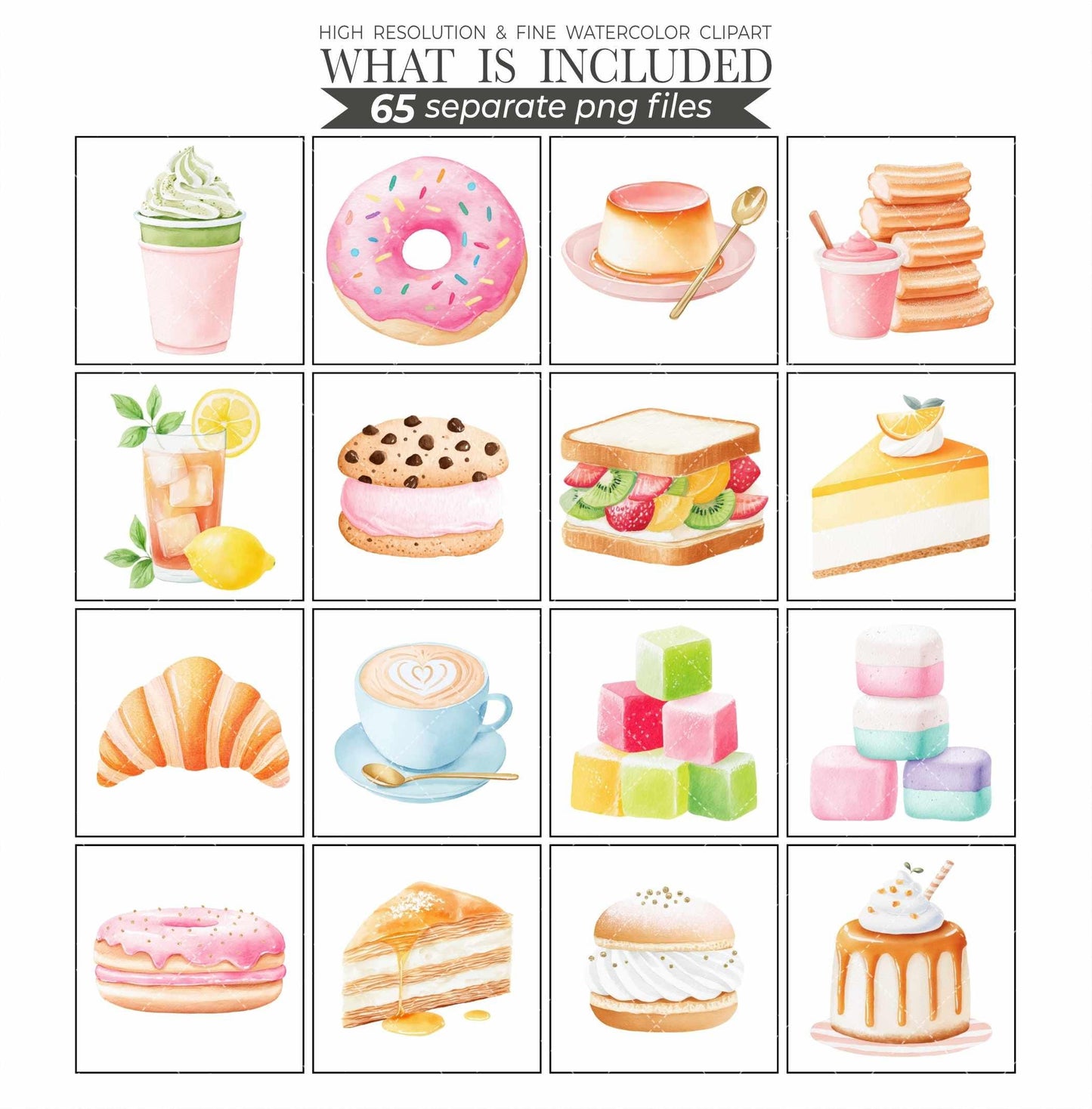 Watercolor Sweets Clipart Bundle: Pastel Candy, Cupcake, Ice Cream (PNG Files, Commercial Use)