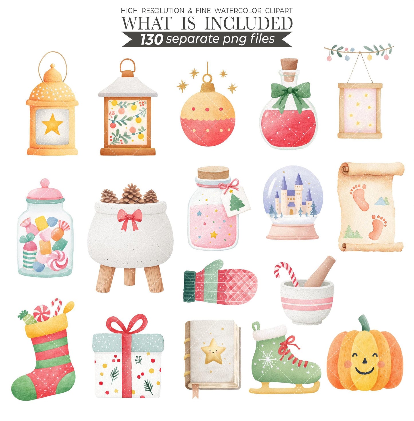 Watercolor Christmas Wizard School Clipart: New Year Nursery Decor (PNG Download)
