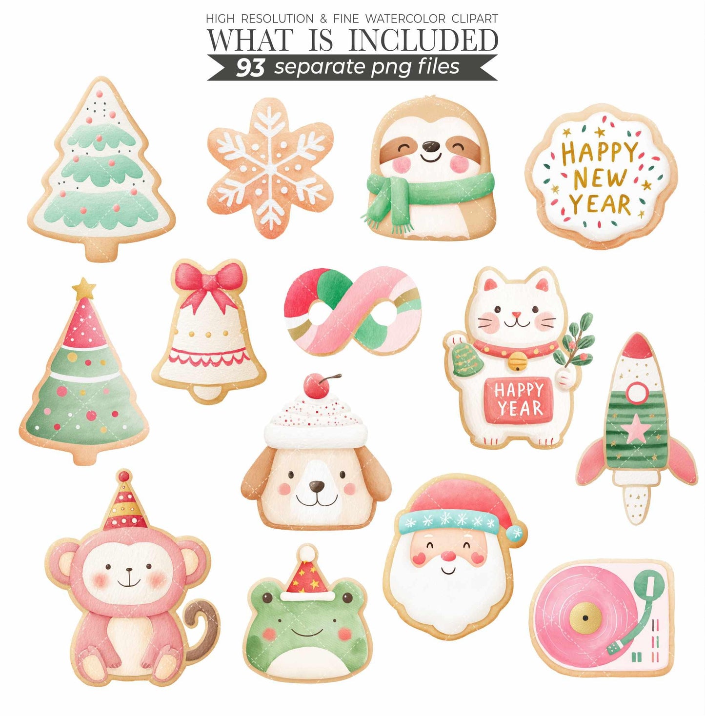 Watercolor Christmas Cookies Clipart: 186 PNGs for Crafts & Scrapbooking (Digital Download)