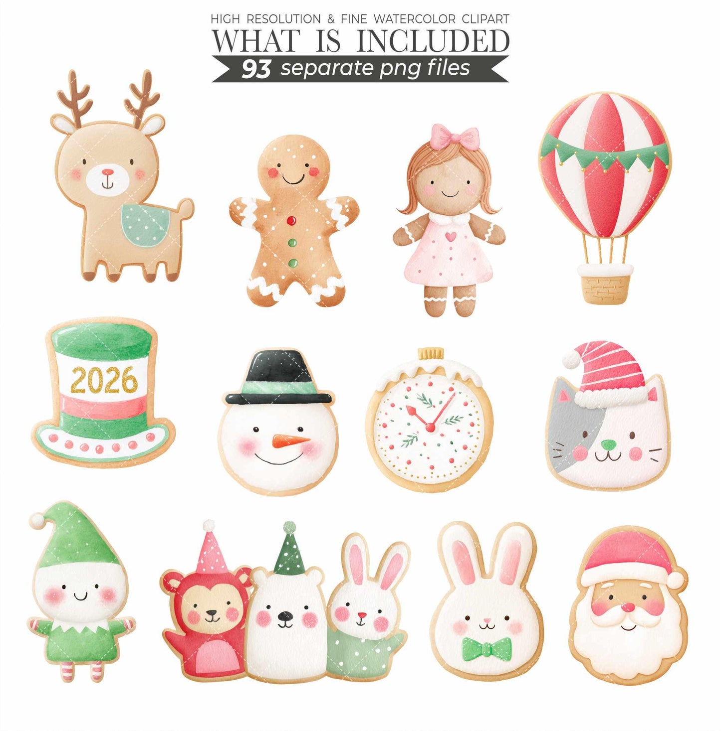 Watercolor Christmas Cookies Clipart: 186 PNGs for Crafts & Scrapbooking (Digital Download)