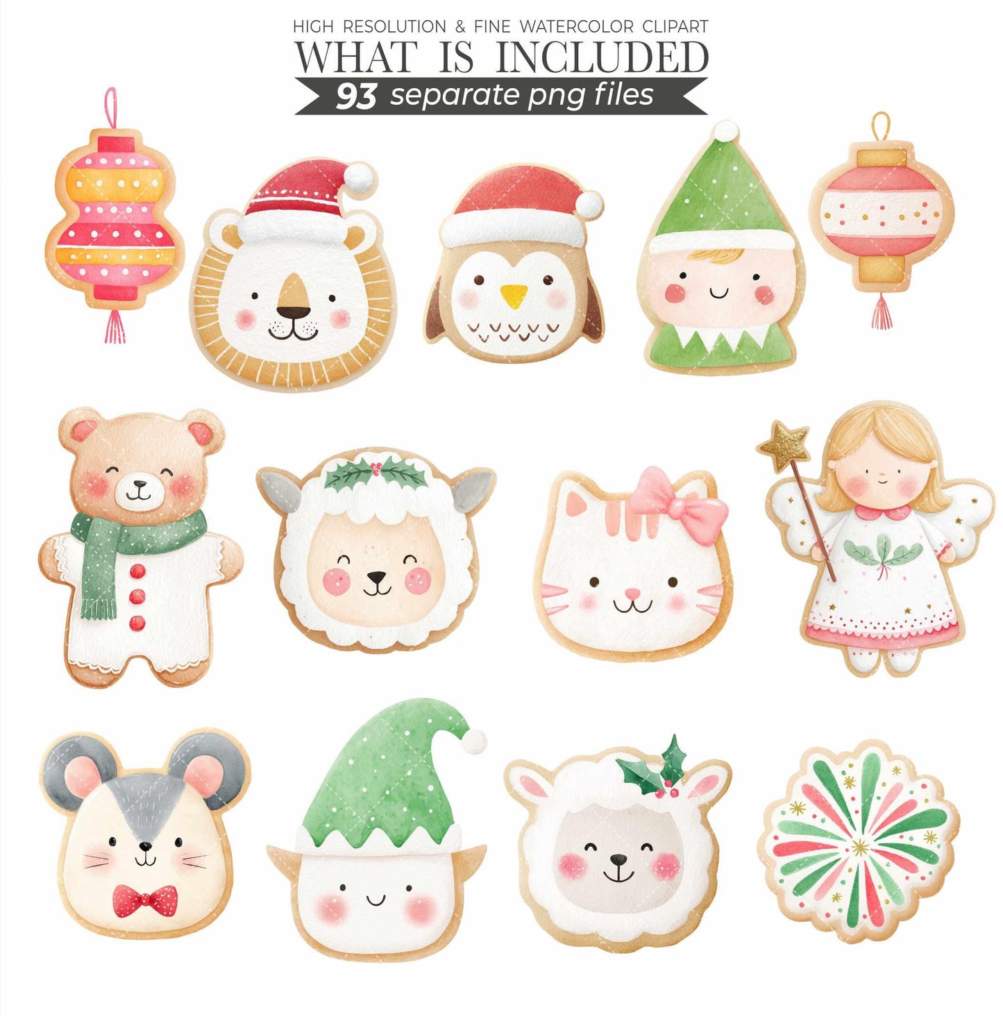 Watercolor Christmas Cookies Clipart: 186 PNGs for Crafts & Scrapbooking (Digital Download)