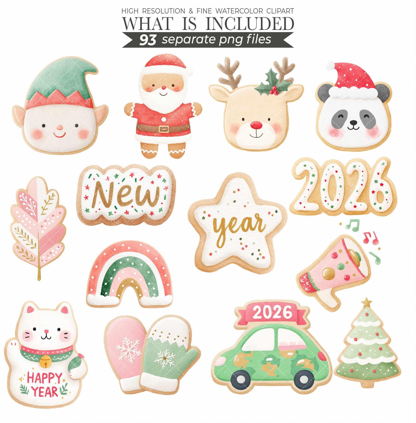 Watercolor Christmas Cookies Clipart: 186 PNGs for Crafts & Scrapbooking (Digital Download)
