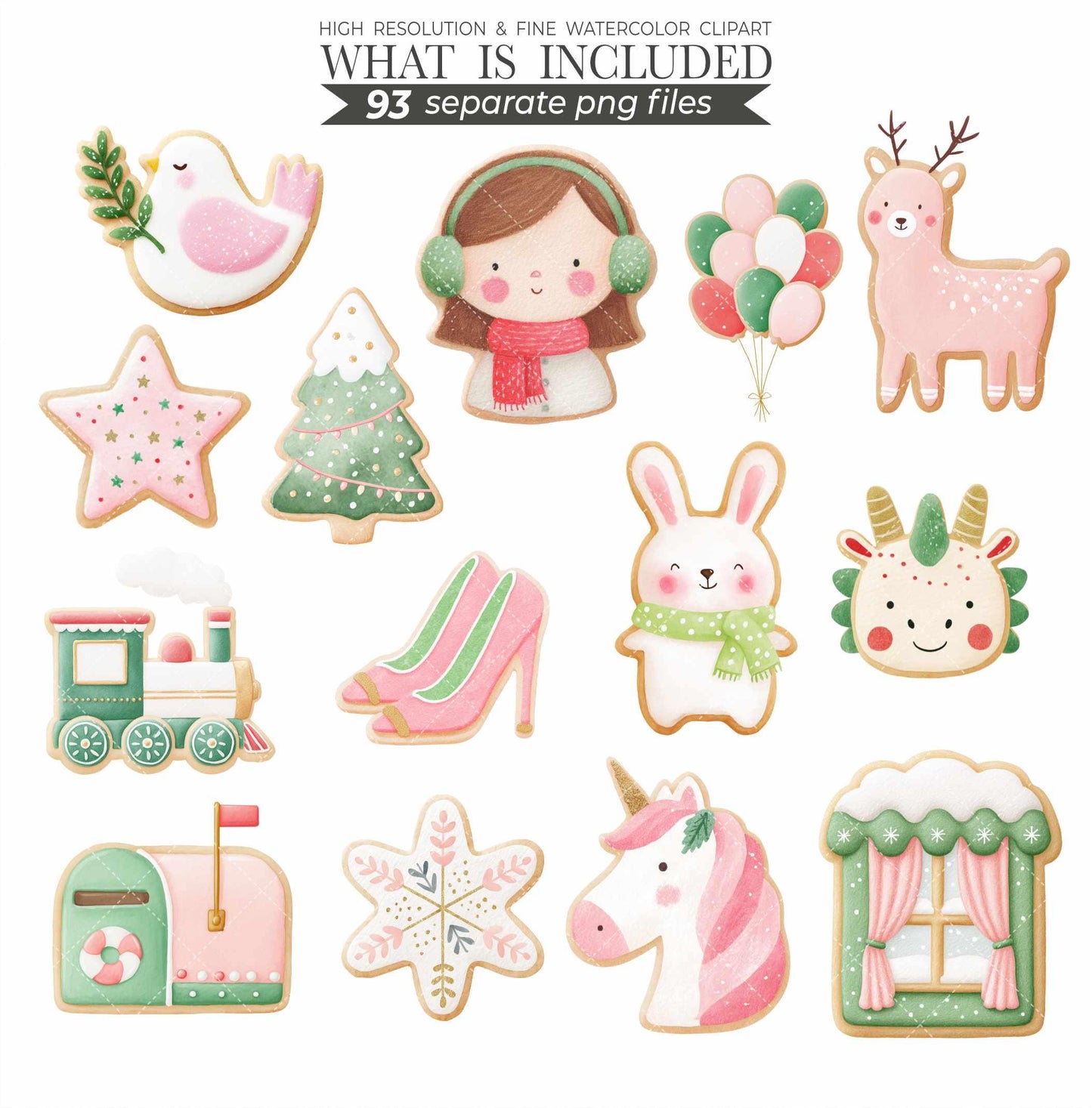 Watercolor Christmas Cookies Clipart: 186 PNGs for Crafts & Scrapbooking (Digital Download)