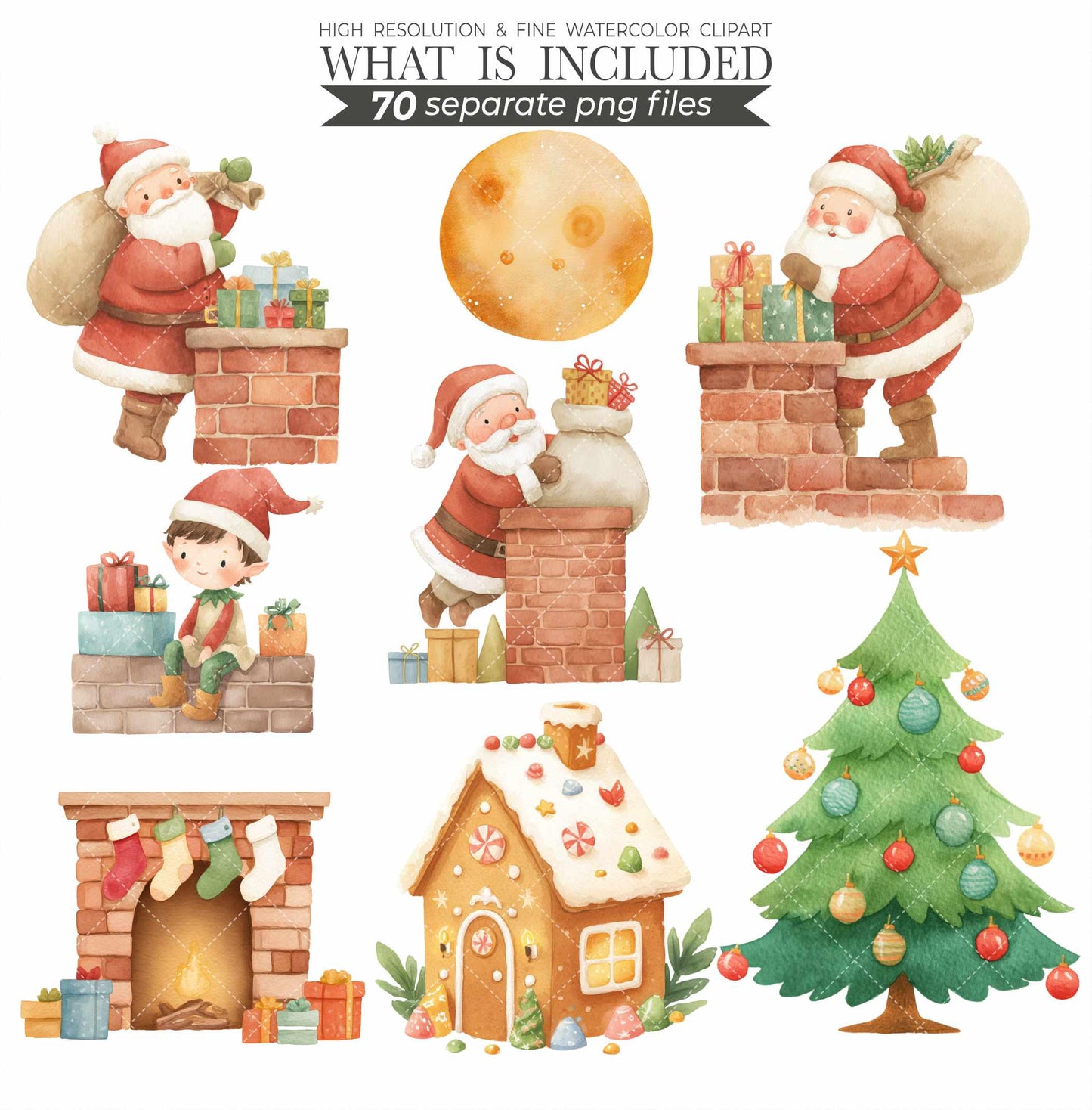 Christmas Elf Watercolor Clipart: Holiday PNG Images (Digital Download, Commercial Use, 140 Files)