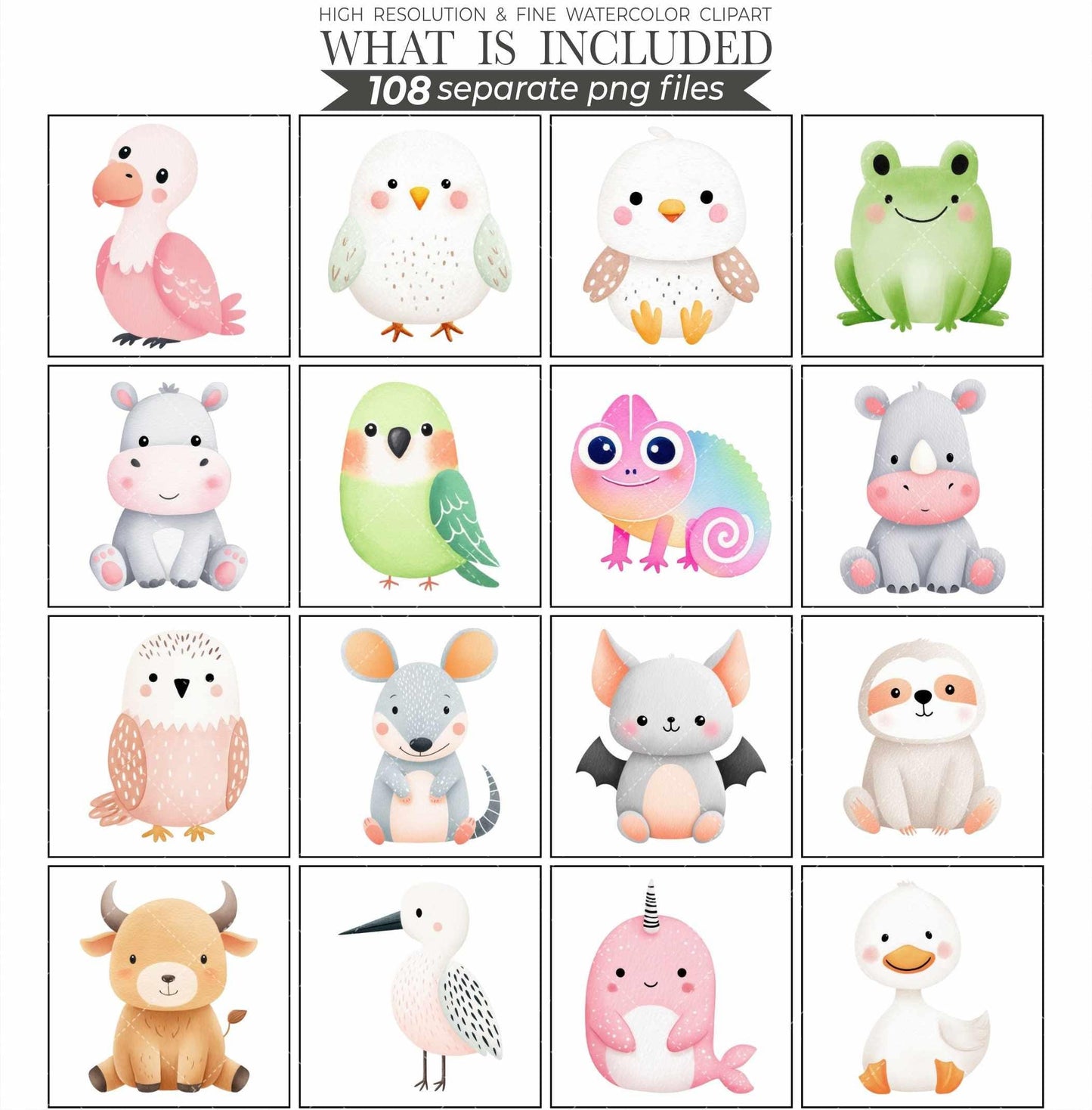 Watercolor Baby Animals Clipart Bundle Nursery Art PNG (Digital Download)