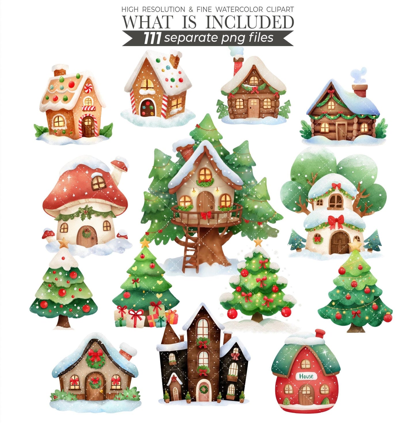 Watercolor Christmas Animals Clipart: Winter Woodland PNG Bundle (Digital Download)