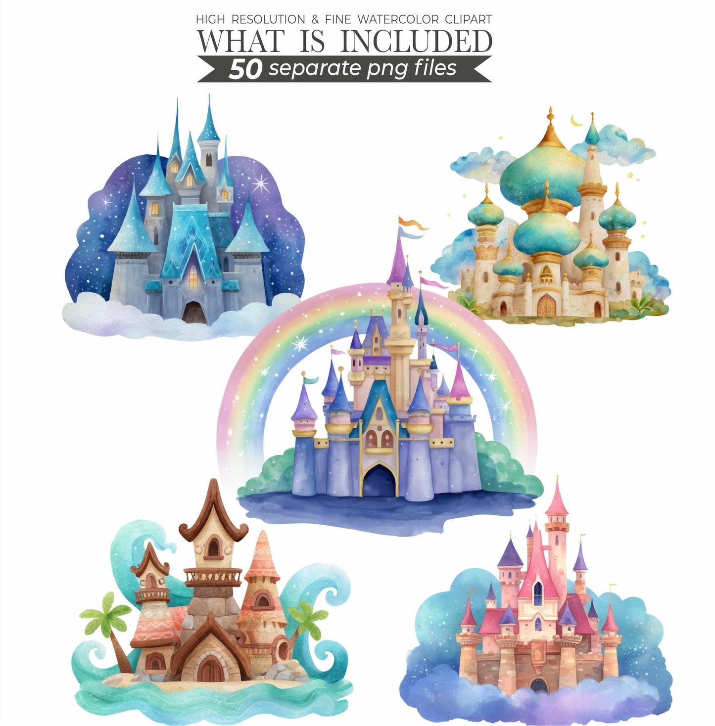 Watercolor Prince and Princess Clipart: Fairytale Baby Shower Decor (Digital Download, 150 PNGs)