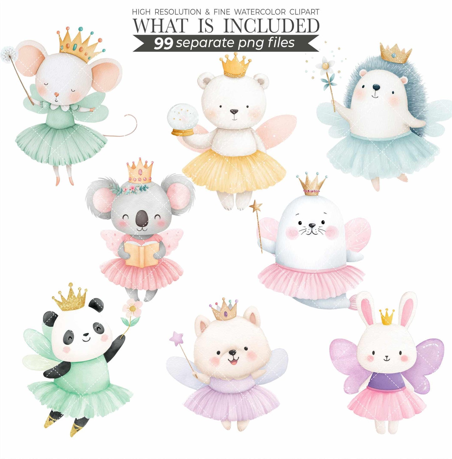 Watercolor Fairy Animal Clipart: Fantasy Nursery Art (Digital Download, Commercial Use PNGs)