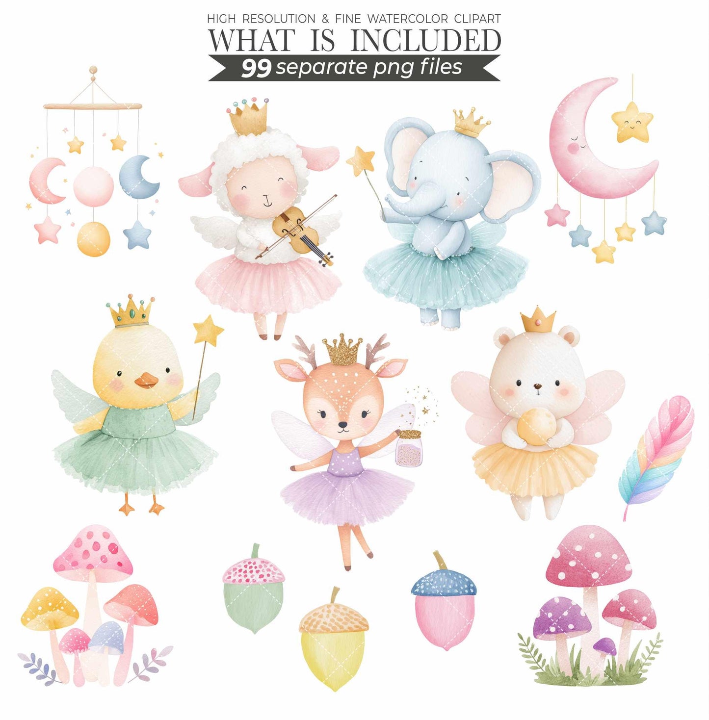 Watercolor Fairy Animal Clipart: Fantasy Nursery Art (Digital Download, Commercial Use PNGs)