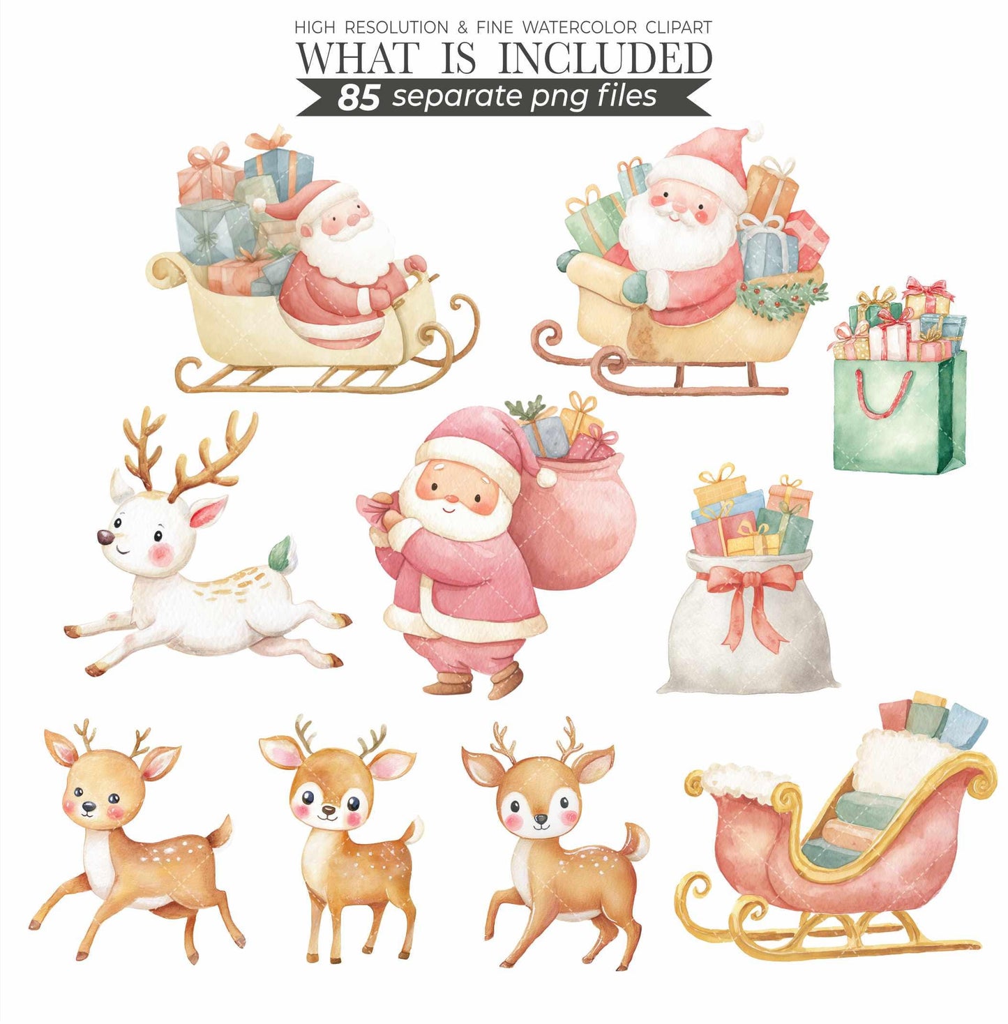 Christmas Clipart Bundle: Santa, Family, Pets Watercolor PNG (Commercial Use)