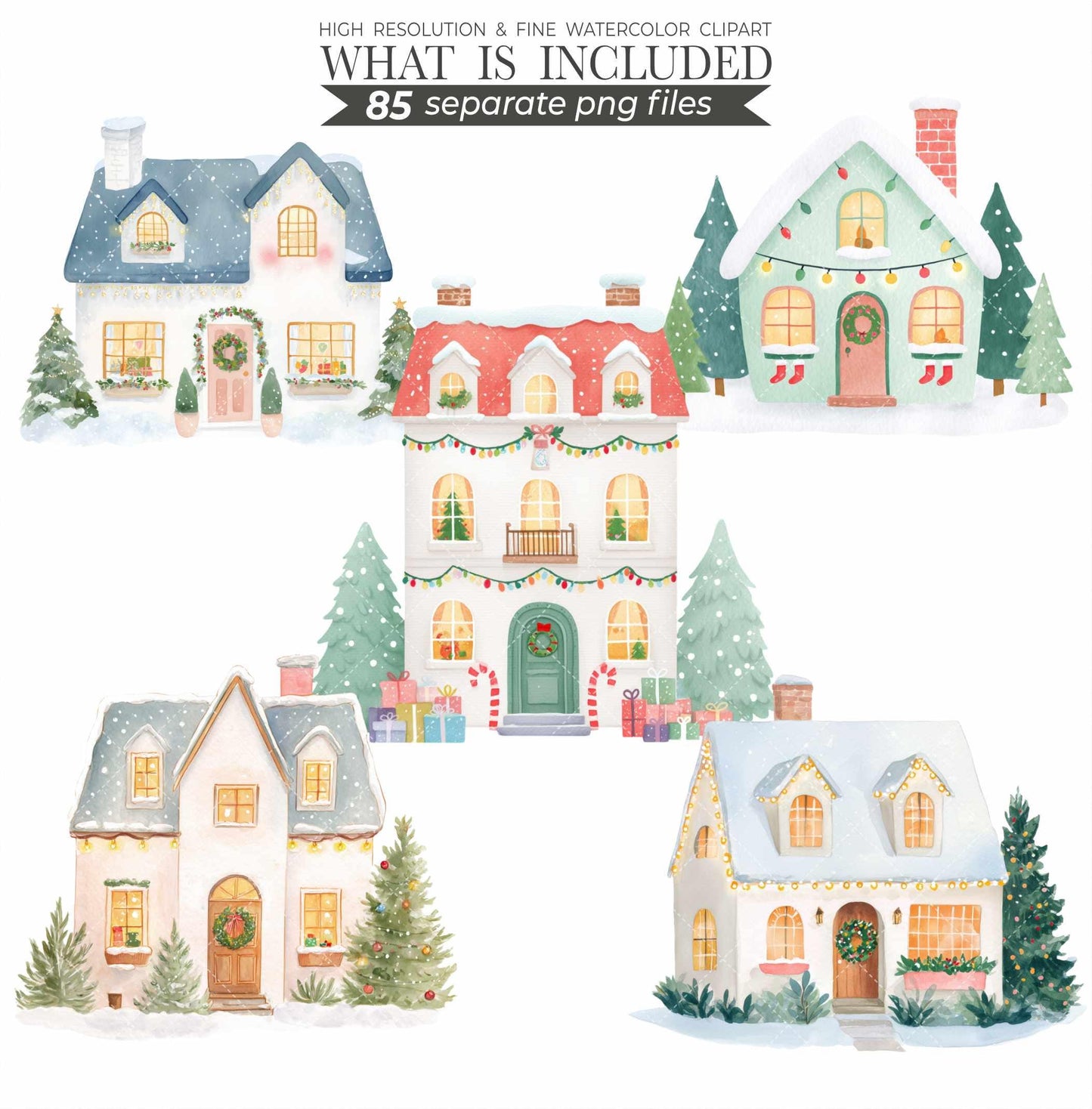 Christmas Clipart Bundle: Santa, Family, Pets Watercolor PNG (Commercial Use)