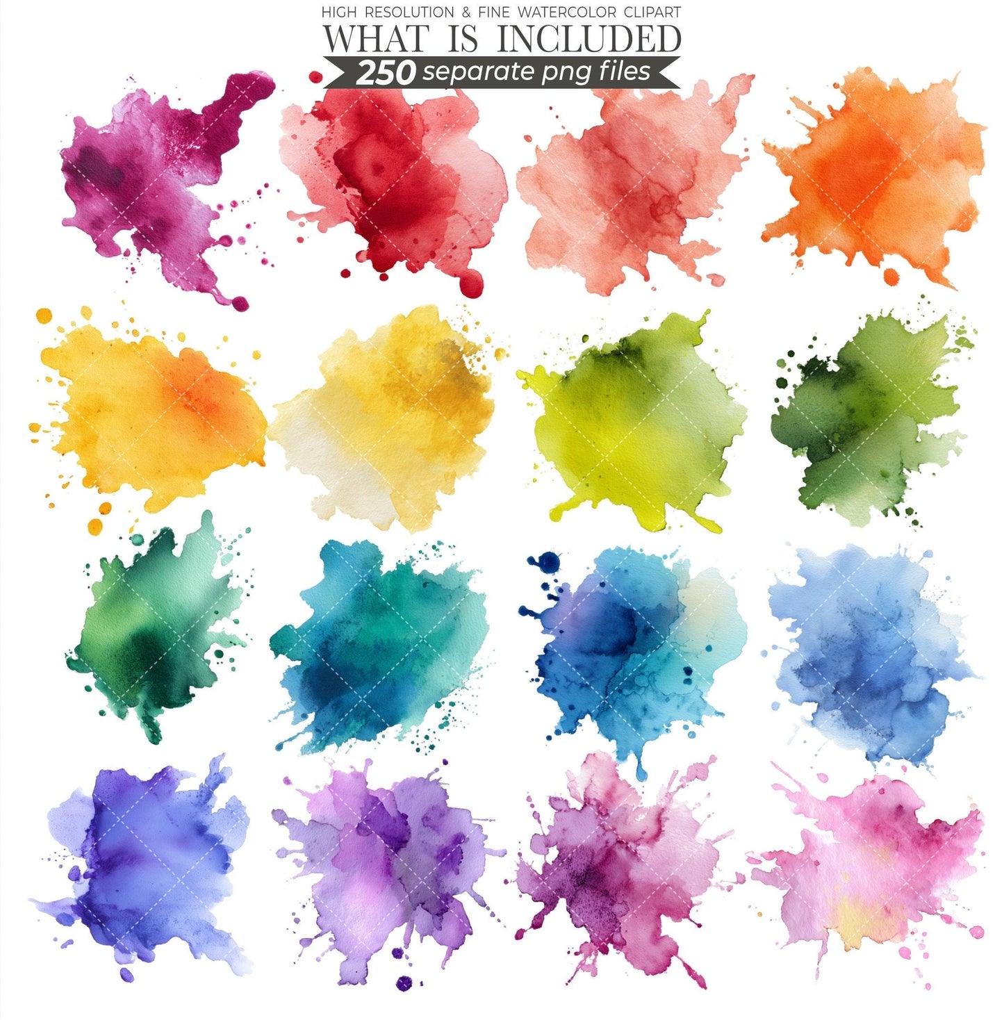 250 Pastel Watercolor Splash Clipart: Abstract PNG (Commercial Use)