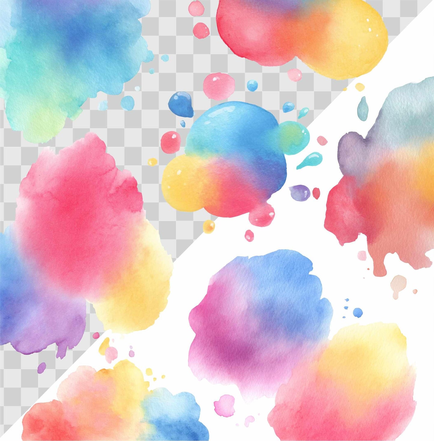 105 Cute Pastel Watercolor Splash Clipart: Abstract PNG (Commercial Use)