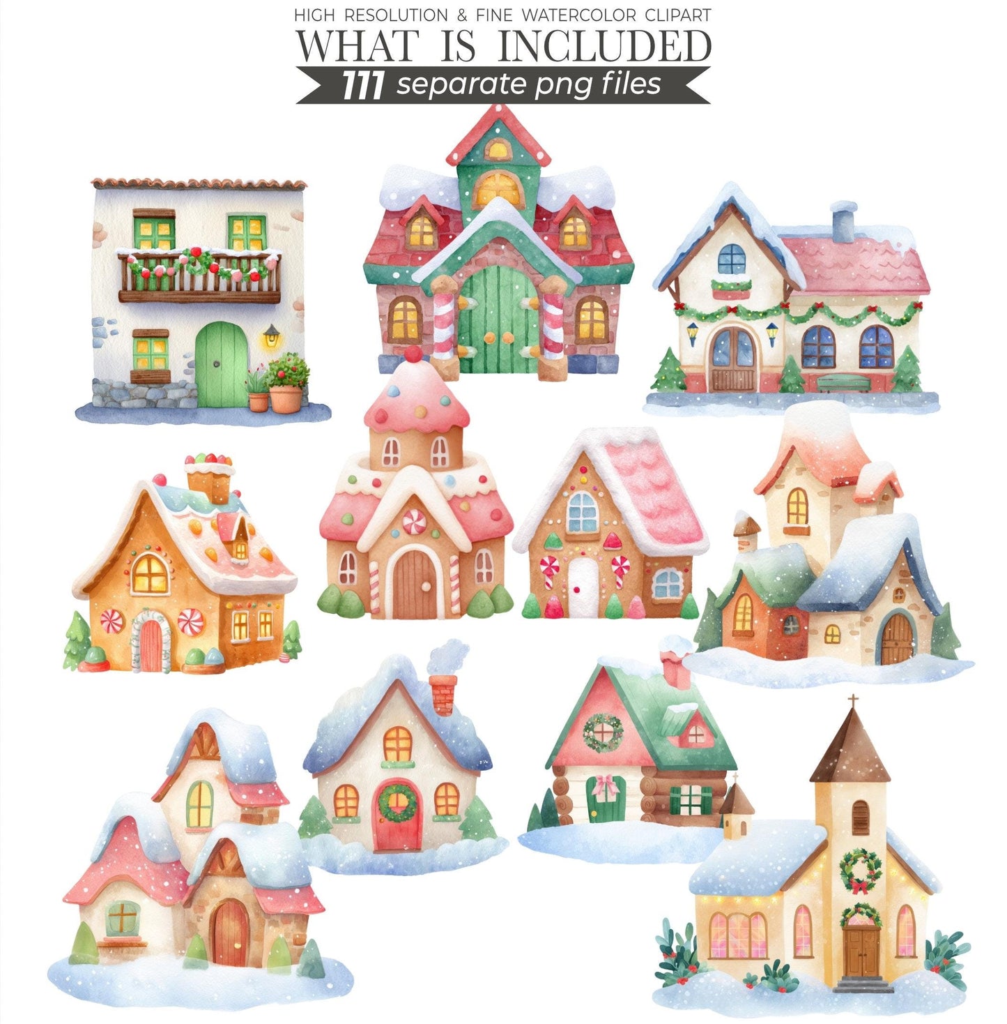 Christmas Watercolor Clipart Bundle | 111 Holiday PNG Images | Xmas Illustrations, Digital Download, Commercial Use