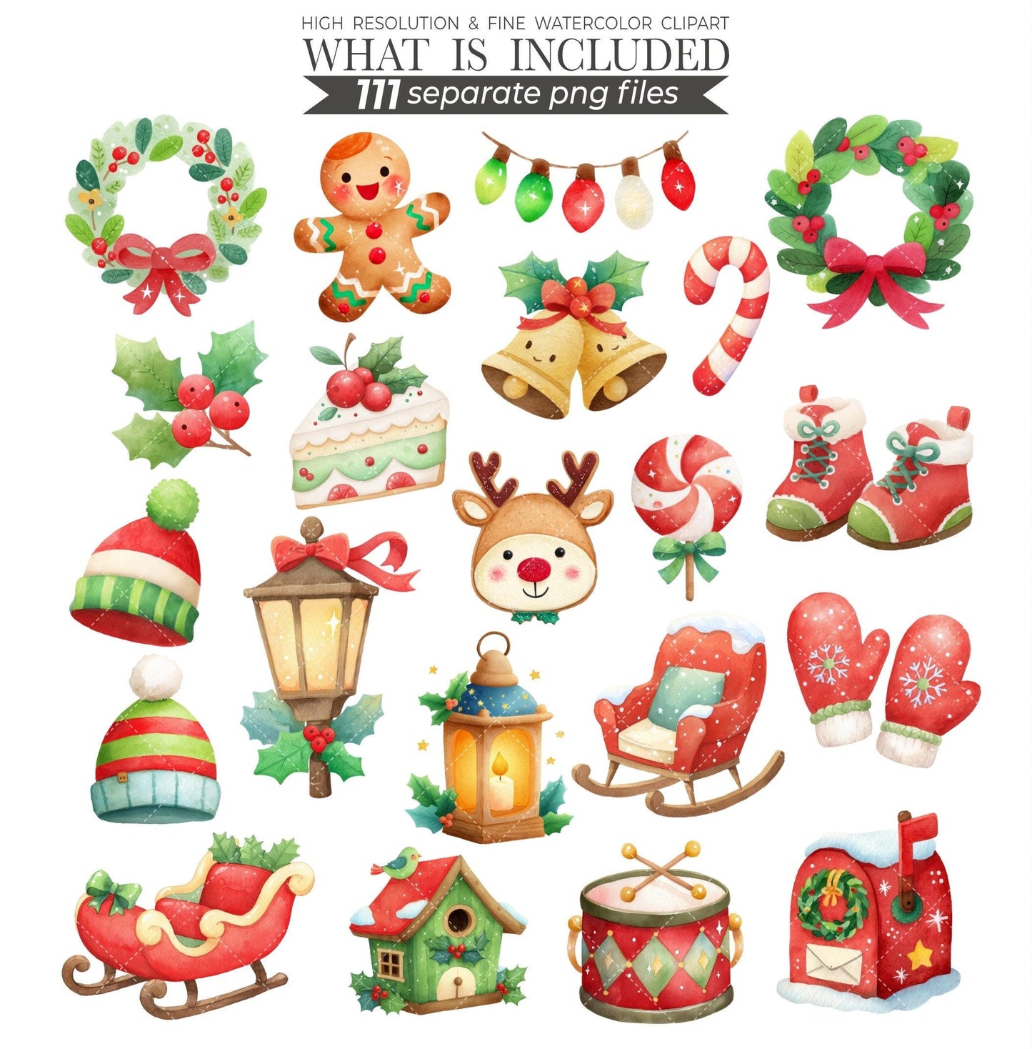 Watercolor Christmas Animals Clipart: Winter Woodland PNG Bundle (Digital Download)