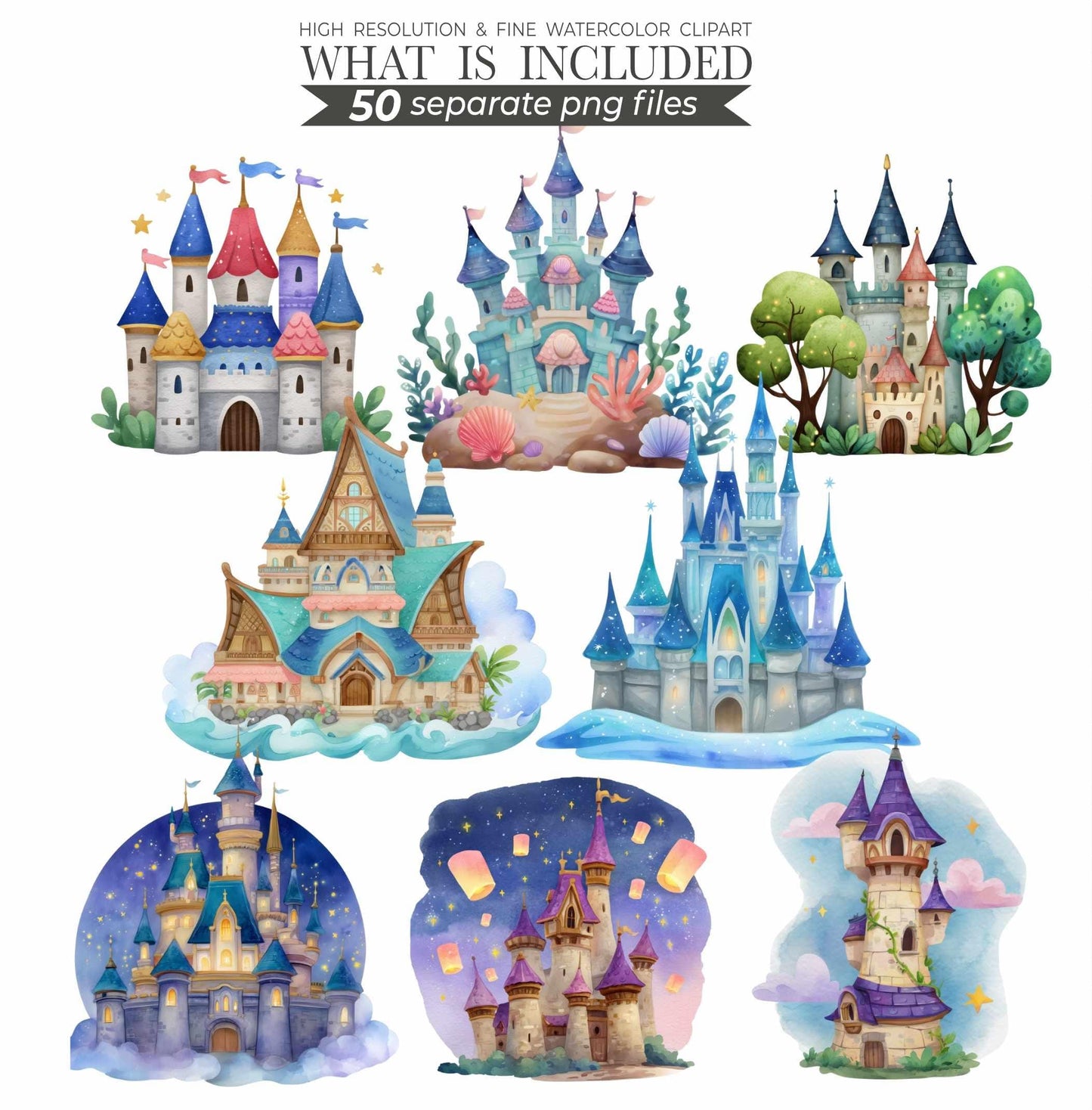 Watercolor Prince and Princess Clipart: Fairytale Baby Shower Decor (Digital Download, 150 PNGs)