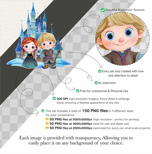 Watercolor Prince and Princess Clipart: Fairytale Baby Shower Decor (Digital Download, 150 PNGs)