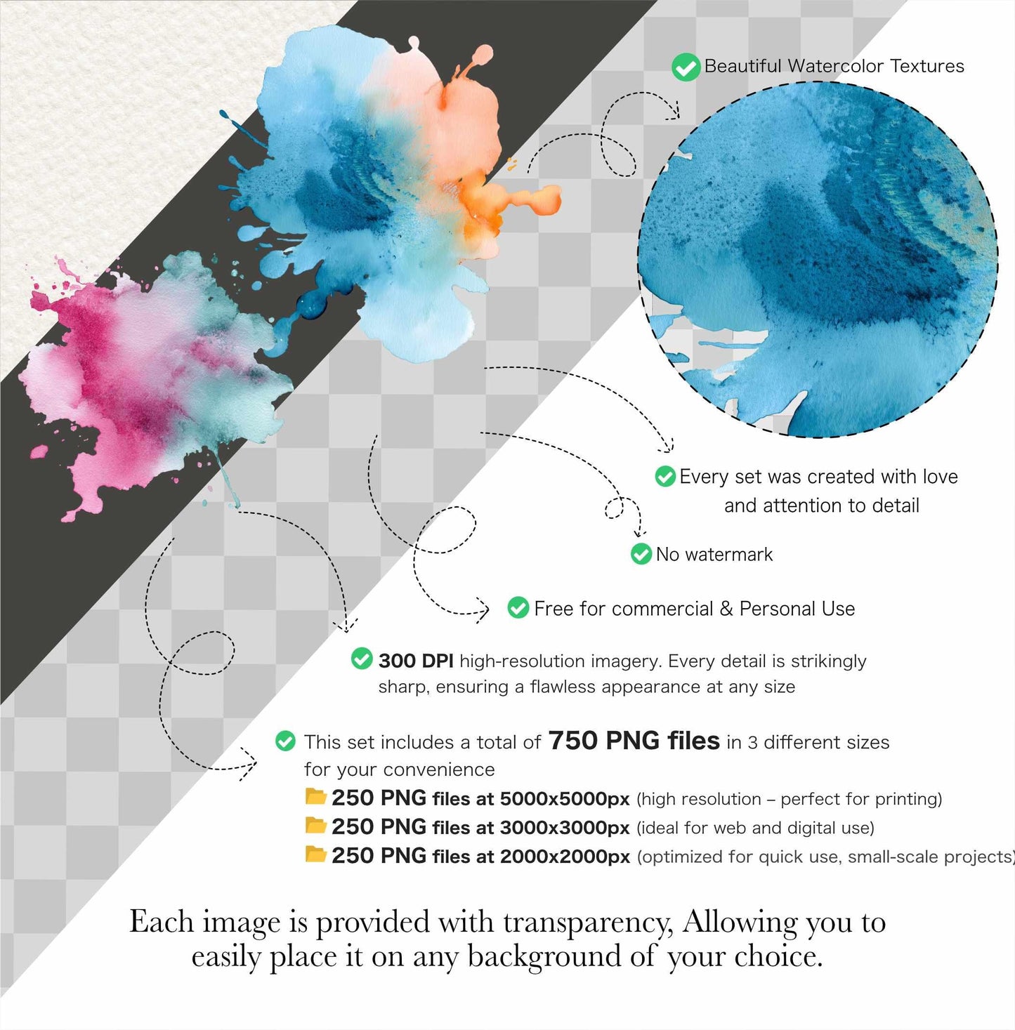 250 Pastel Watercolor Splash Clipart: Abstract PNG (Commercial Use)