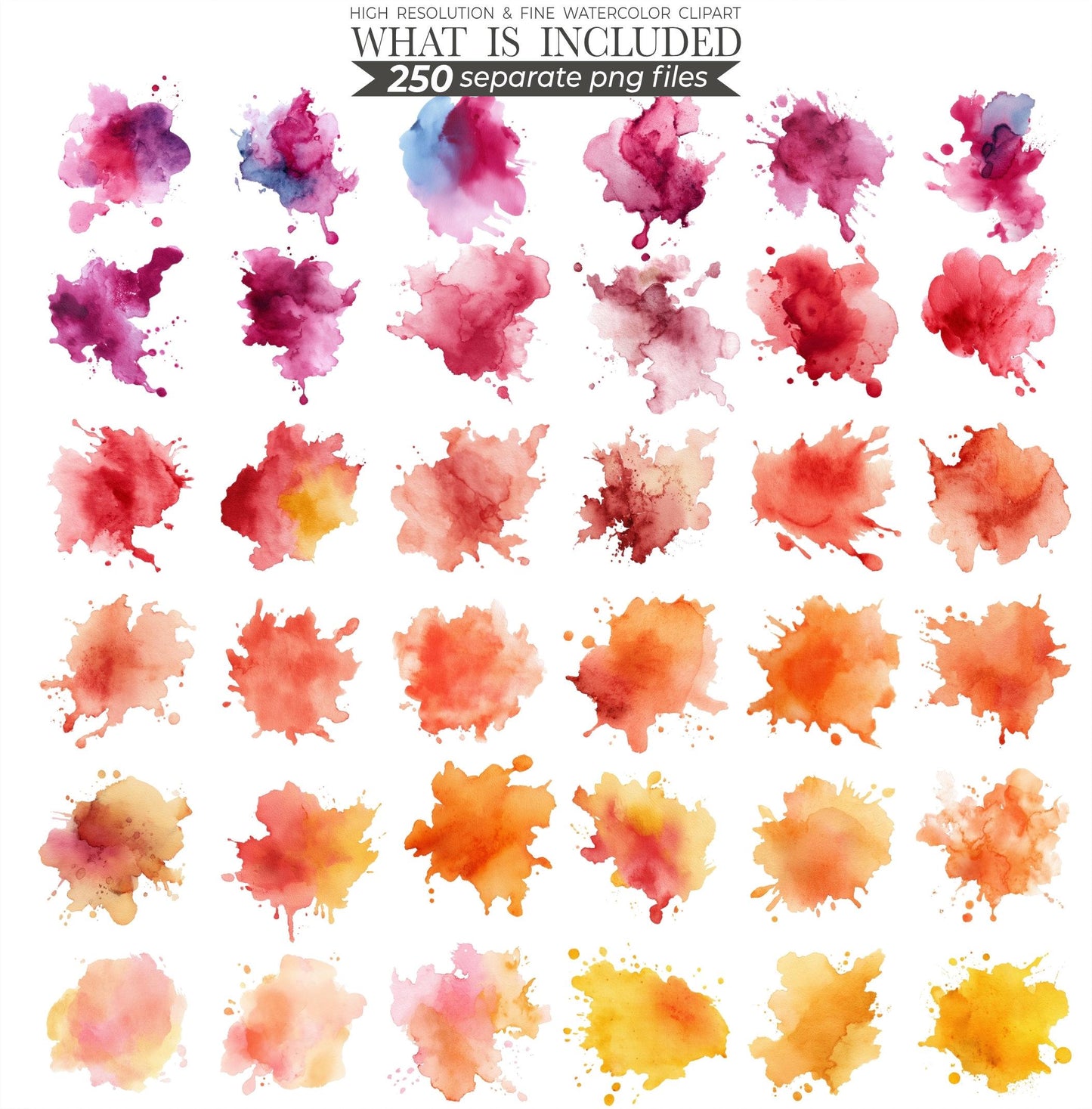 250 Pastel Watercolor Splash Clipart: Abstract PNG (Commercial Use)