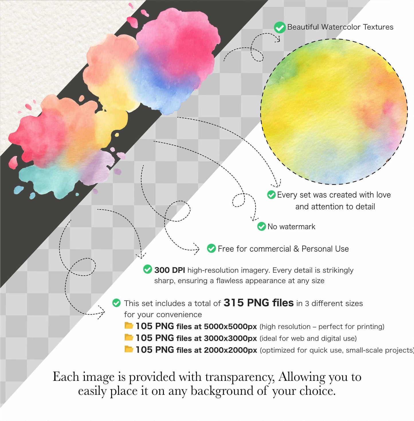 105 Cute Pastel Watercolor Splash Clipart: Abstract PNG (Commercial Use)